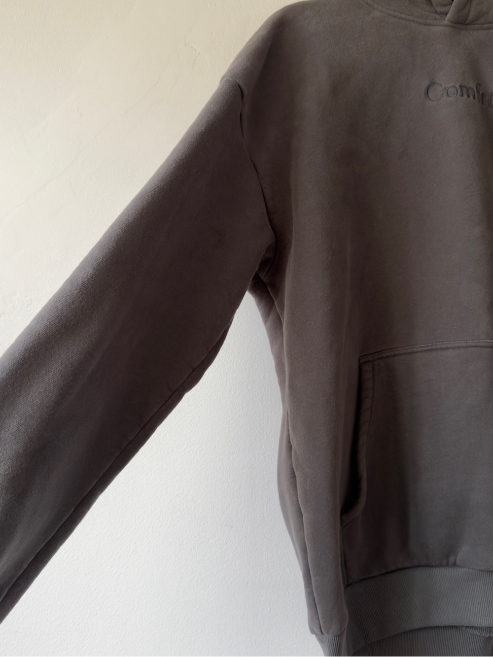 Comfrt Embroidered 'Comfy' Dark Gray Hoodie - Picture 3 of 6